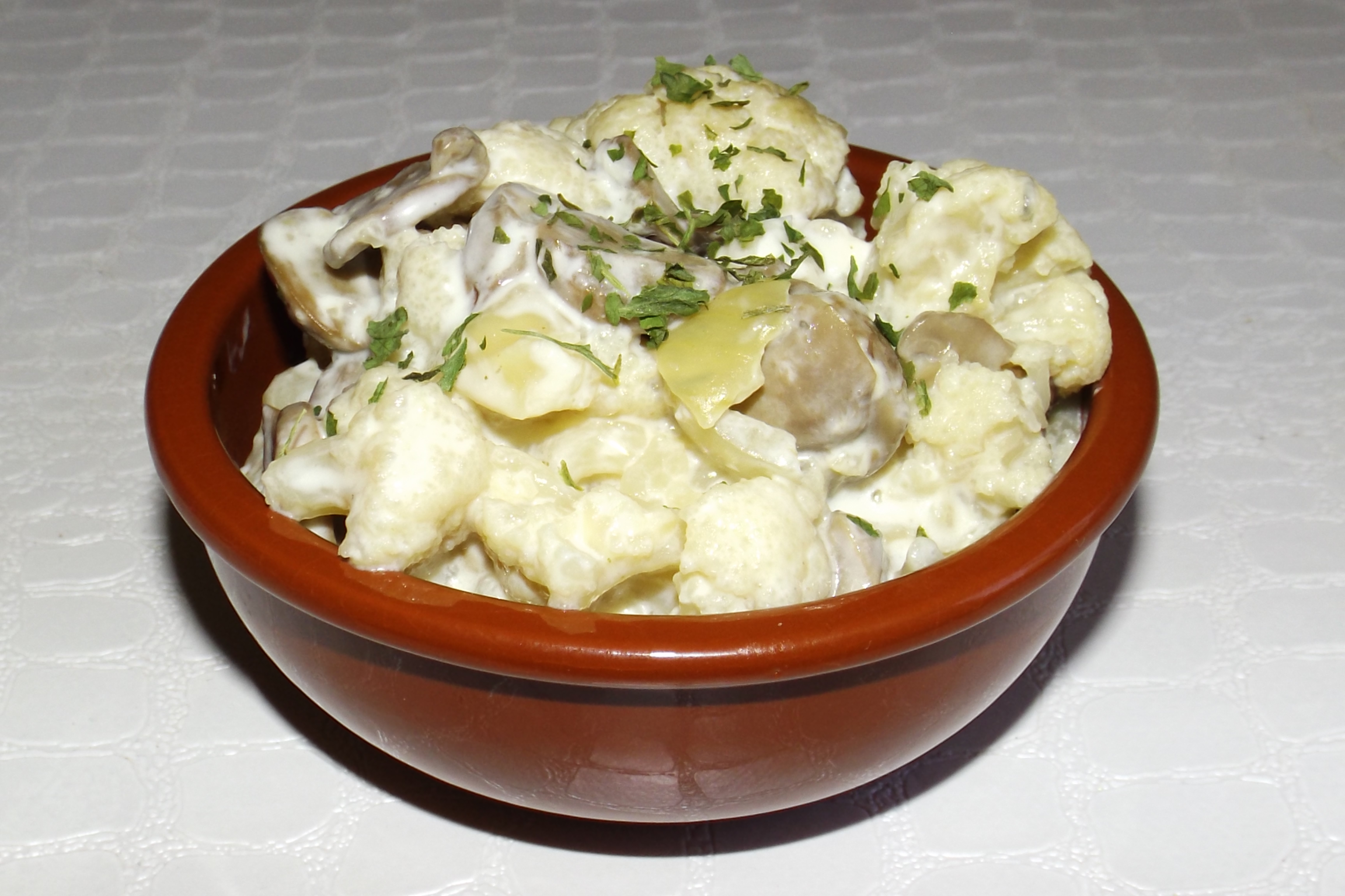 Chou fleur et champignons à la crème au roquefort