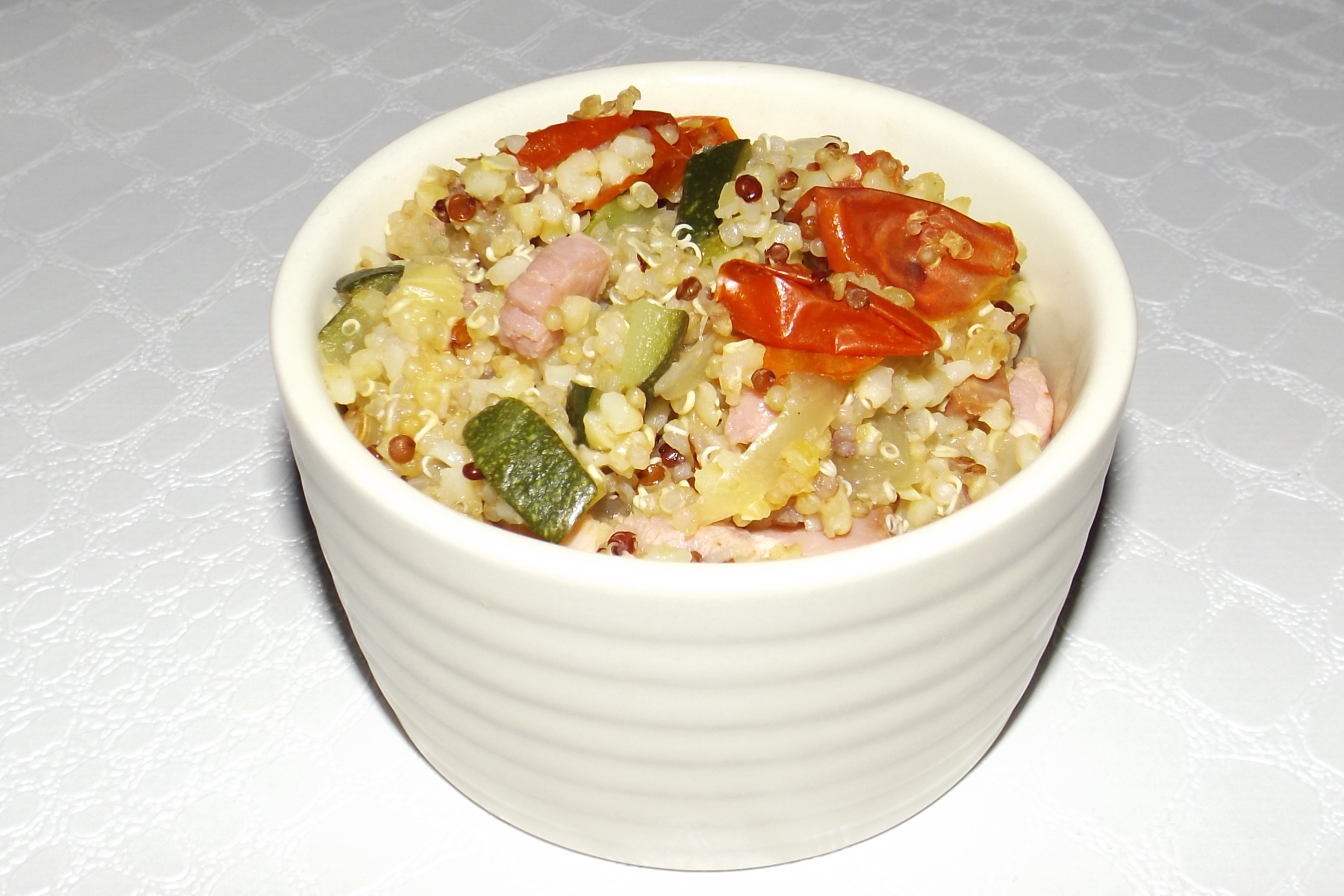 Quinoa et Boulgour aux légumes et aux lardons