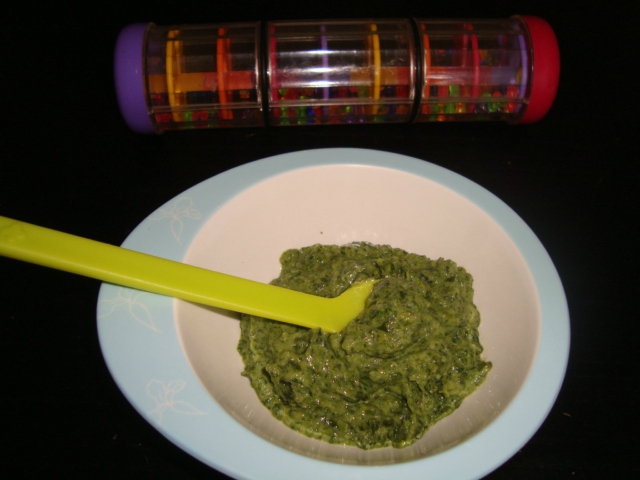 Petit pot d&rsquo;épinards au fromage à l&rsquo;ail et aux fines herbes DES 6 MOIS