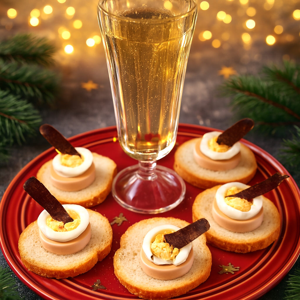 Canapés Prestige : Foie Gras, Œuf de Caille & Magret Fumé