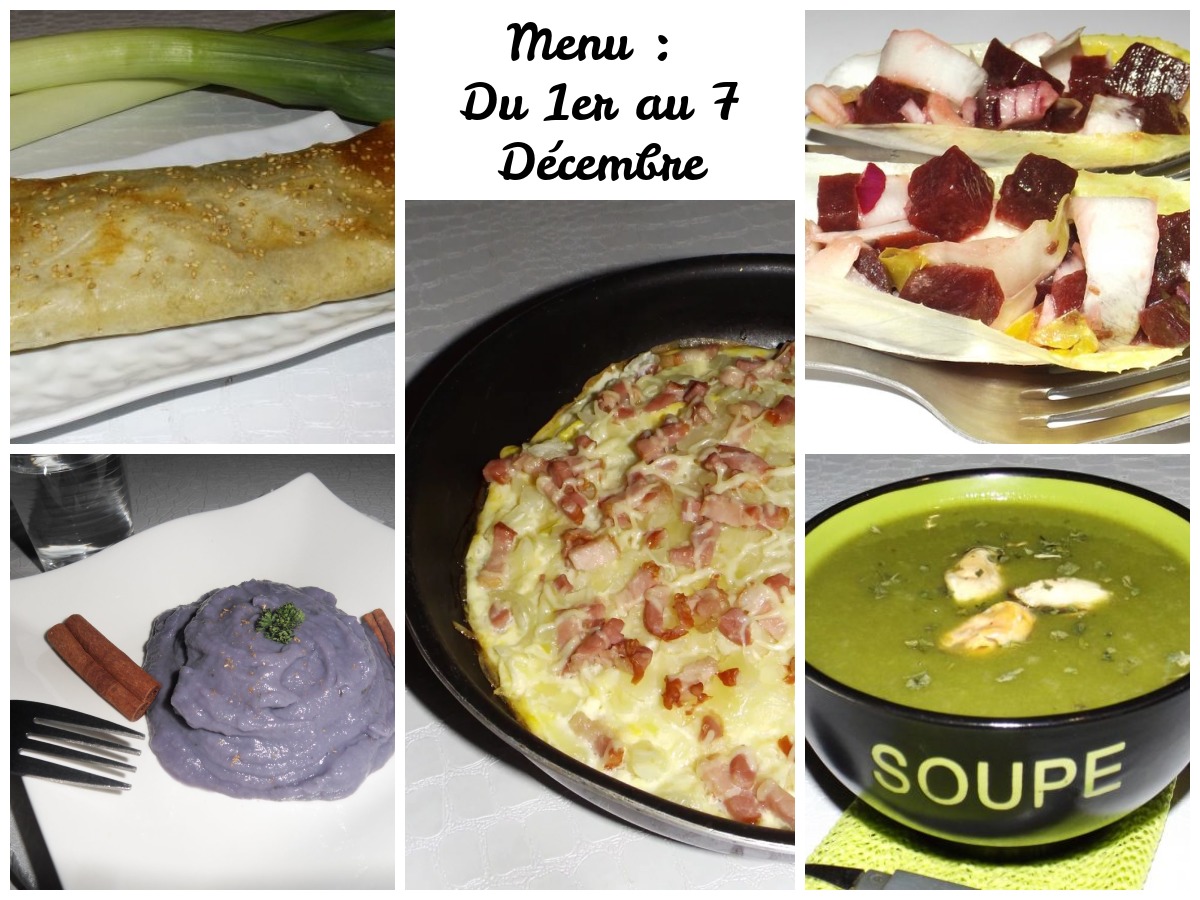 Menu de la Semaine du 1er au 7 Décembre : 14 Plats + 2 Desserts